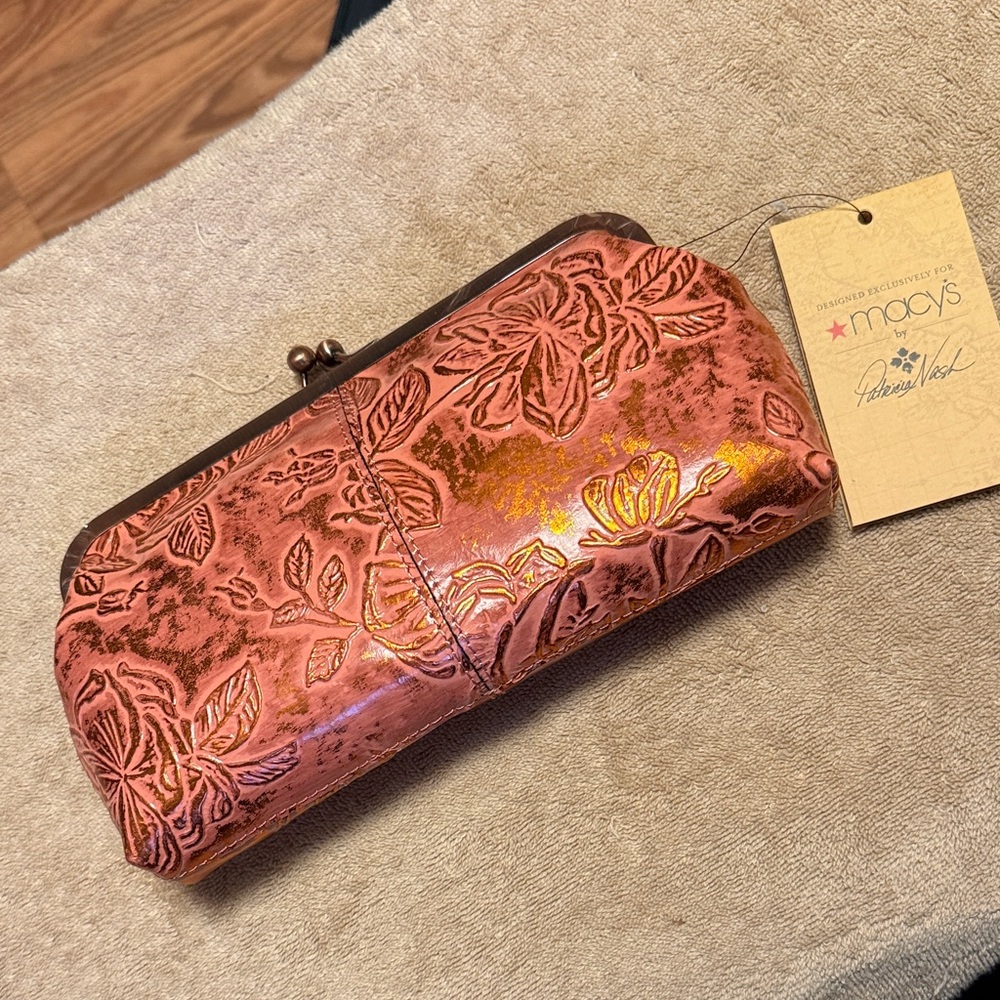 Patricia Nash Pink and Orange Embossed Clutch